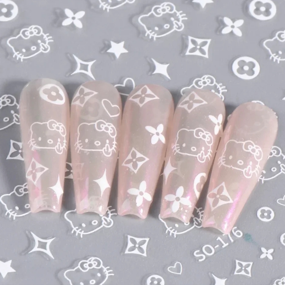 ⭐4/$15 Hello Kitty White Printed Nail Art Stickers